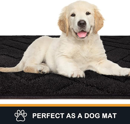 PURRUGS Dirt Trapping Door Mat 24" x 35.5", Non-Slip Machine Washable Entry Rug, Shoe Scraper, Dog Doormat, Super Absorbent Welcome Mat for Front & Back Door, Muddy Wet Shoes & Paws, Black