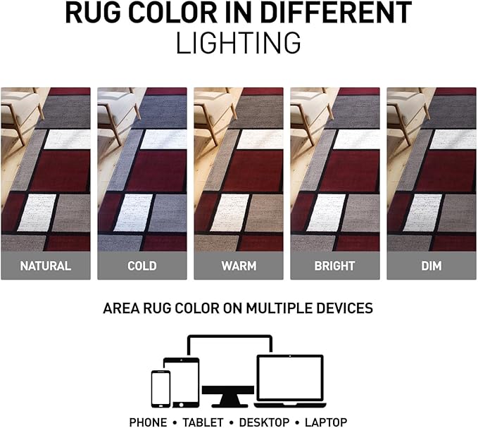 Rugshop Modern Geometric Boxes Red Area Rug, Non-Shedding Carpet for Living Room, Bedroom, or Dining Room, 5'3" x 7'3"