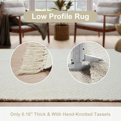 Collive Long Hallway Runner - 2.6' x 8', Washable Indoor Entryway Rug, White/Beige Braided Woven Kitchen Rug for Laundry Room, Bedroom Doorway