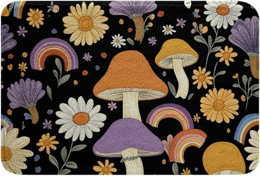Erosebridal Trippy Mushroom Bathroom Rugs Groovy Floral Bath Mat Cute Rainbow Non Slip Bath Rugs Two Groovy Party Boho Hippie Mushroom Fluffy Plush Rugs 20x32 Retro Party Decorations Shower Carpet