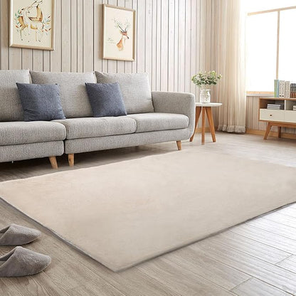 Solid Color Rabbit Fur Carpet, Ultra-Soft and Cozy, Perfect for Bedroom, Living Room Decor and Comfort (Cream, 4' x 6')