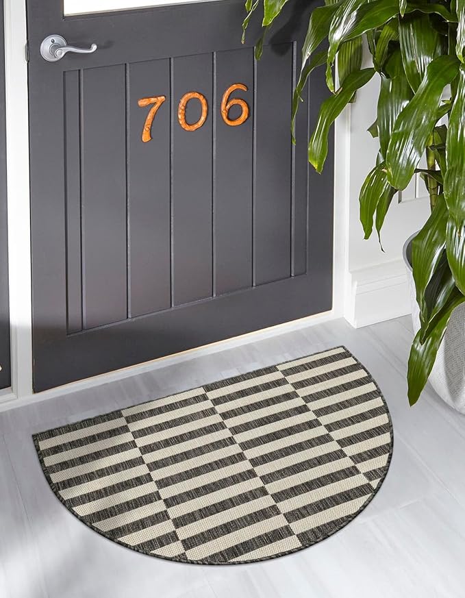 Unique Loom Outdoor Striped Collection Area Rug - Striped (2' 7" x 4' 1" Hearth Charcoal/Ivory)
