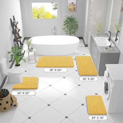 OLANLY Bathroom Rugs 36x24, Extra Soft Absorbent Chenille Bath Rugs, Rubber Backing Quick Dry, Machine Washable Bath Mats for Bathroom Floor, Tub and Shower, Home Decor Accessories, Yellow