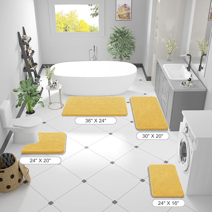 OLANLY Bathroom Rugs 24x16, Extra Soft Absorbent Chenille Bath Rugs, Rubber Backing Quick Dry, Machine Washable Bath Mats for Bathroom Floor, Tub and Shower, Home Decor Accessories, Yellow