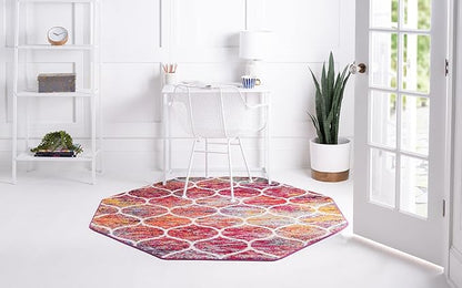 Rugs.com Lattice Frieze Collection Rug – 5' Octagon Multi Medium Rug Perfect for Living Rooms, Kitchens, Entryways