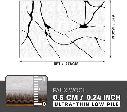 YIHOUSE Abstract 6'x9' Black and White Rug- Washable Area Rug for Living Room Bedroom, Large Modern Non-Slip Ultra-Thin Rug Home Decor,Warping,6x9ft