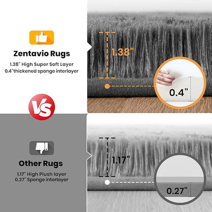 Zentavio Area Rugs for Living Room Large Rugs for Bedroom 5x8 Carpet Fluffy Fuzzy Soft Shag Aesthetic Plush High Pile Gray Throw Rug for Nursery Kids Room Dorm Triangle Grey