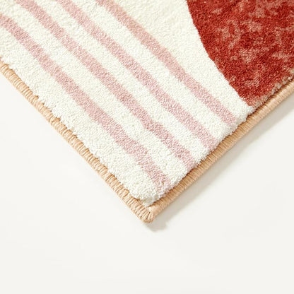 RoomTalks Boho Cute 3x5 Small Area Rugs Washable, Modern Abstract Geometric Shape with Tropical Leaves Non Slip Throw Rugs for Bedroom Kitchen Entryway Indoor Botanical Accent Carpet