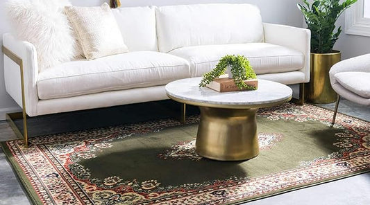 Unique Loom Reza Collection Traditional Persian Style Area Rug, 6 x 9 ft, Olive/Ivory