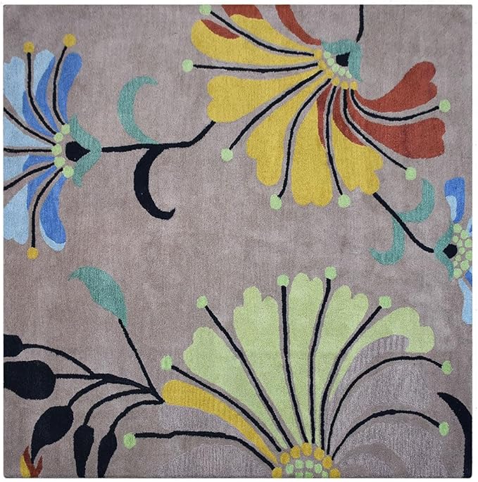 Rugsotic Carpets Hand Tufted Wool ECO-Friendly Area Rugs - 10'x10', Square Shape, Camel, Floral Modern Design, High Pile Thick Handmade Anti Skid Area Rugs for Living Room, Bed Room (K00219)