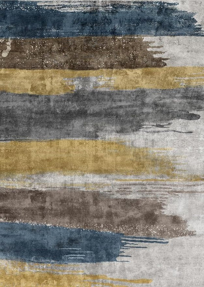 Ciicool Modern Abstract Rug for Living Room, 5'x7' Machine Washable Area Rug Non-Slip Rug, Low-Pile Contemporary Indoor Dining Floor Carpet for Bedroom Office Under Table Home Decor Yellow Blue Gray