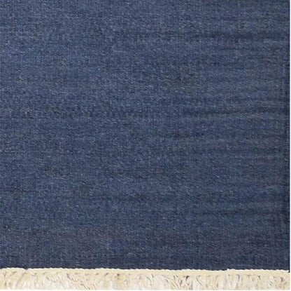 Rugsotic Carpets Hand Woven Flat Weave Kilim Wool ECO-Friendly Area Rugs - 10'x10', Square Shape, Blue Color, Solid Plain Design, Low Pile Handmade Area Rugs for Living Room, Bed Room (D00111)