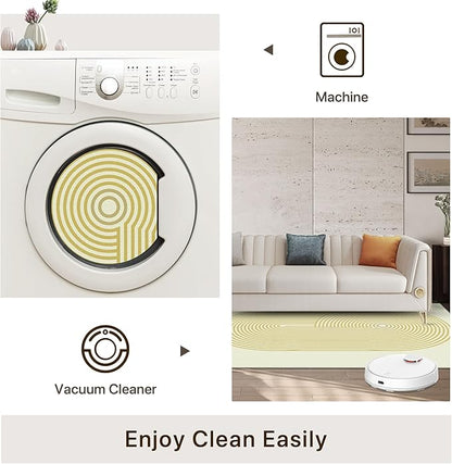 Bavni Area Rugs 8x10, Modern Soft Bedroom Rug, Machine Washable Rug Non Slip, Indoor Low Pile Large Rugs for Living Room, Dining Room, Beige Yellow Lines
