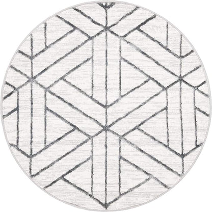 Rugs.com Lattice Trellis Collection Rug – 3 Ft Round White Low-Pile Rug Perfect for Kitchens, Dining Rooms