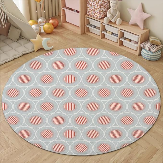 Circle Geometric Print Round Rug Vintage Blue Pink Area Rug Washable 4ft Circle Rugs for Living Room Bedroom Non Slip, Soft Indoor Floor Carpet for Kitchen Entryway Family Room
