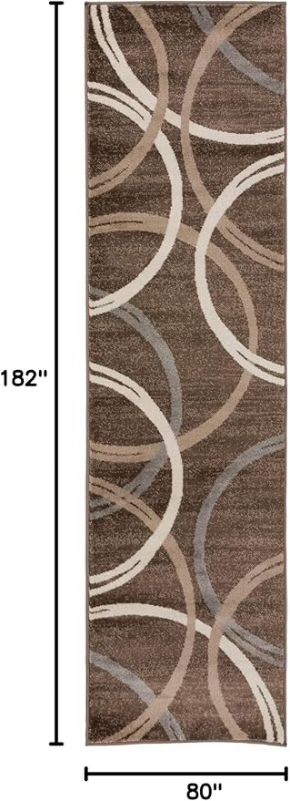 Rugshop Modern Wavy Circles Design Runner Rug, Non-Shedding Carpet for Hallway, Kitchen, or Entryway, Brown, 2'7" x 6'