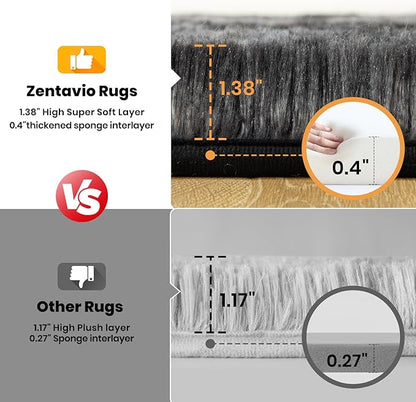 Zentavio Black and Grey Area Rugs for Living Room Large Men Room Carpet 6x9 Bedroom Fluffy Furry Shag Aesthetic Plush High Pile Floor Rug for Kids Room Dorm Home Decor Gray