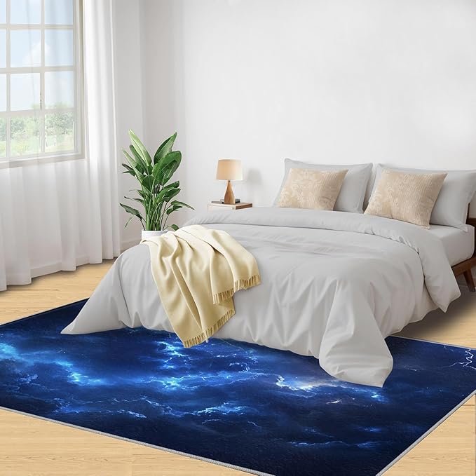 4x5 Lightning Indoor Outdoor Rug - Natural Weather Bedside Rug, Thunderstorm Lightning Washable Entry Way Rugs Kids Carpet for Inside House Playroom Living Room End Table Nursery