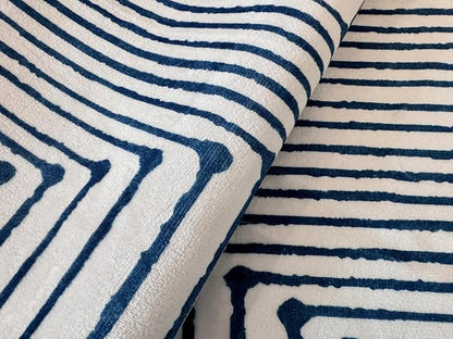 GLN Rugs Contemporary Collection - Machine Washable Area Rug, Contemporary Washable, Non Slip, Low Pile Chenille Rug, Living Room, Bedroom, Kitchen Rug (3' x 5' Blue Ivory)