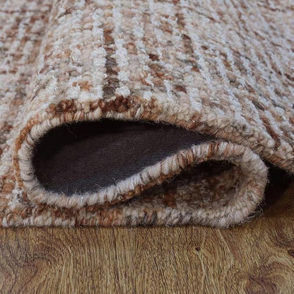 Hand Tufted Wool ECO-Friendly Area Rugs - 2'6''x11', Runner Shape, Beige & Brown, Solid Plain Design, High Pile Thick Handmade Area Rugs for Living Room, Bed Room (KWC111)