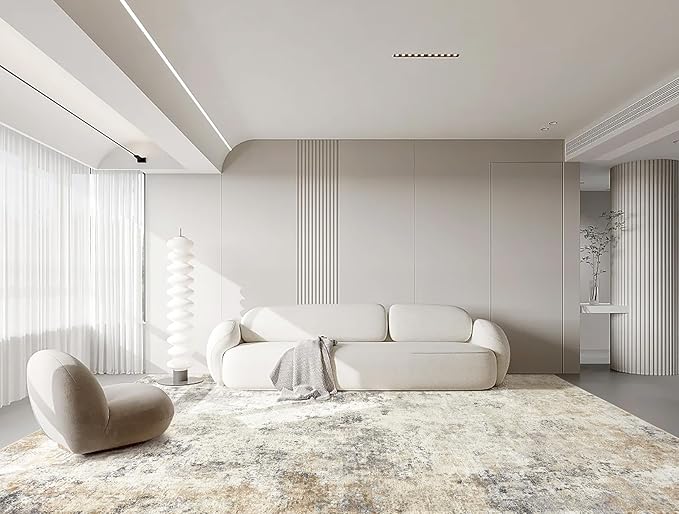7x9 Area Rug Living Room Rugs - Washable Neutral Modern Abstract Soft Thin Large Rug Indoor Floor No Slip Rug Carpet for Bedroom Under Dining Table Home Office Decor - Golden Grey