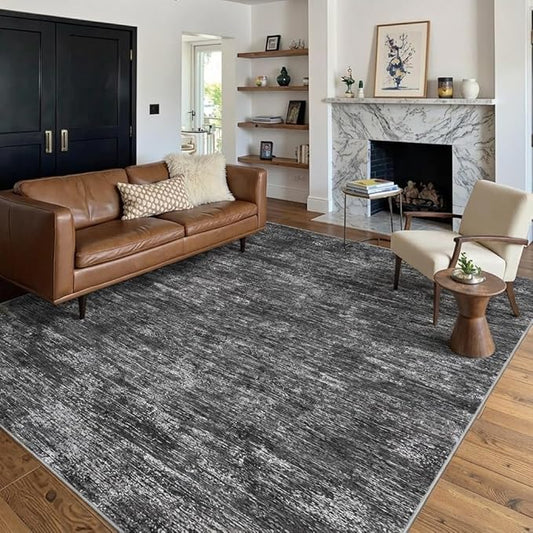 Garvee Bath Rugs for Bathroom 5x7 Rug for Entryway Indoor Machine Washable Area Rugs with Non Slip Backing, Non Shedding Stain Resistant Modern Solid Carpet for Living Room, Bedroom, Dark Grey