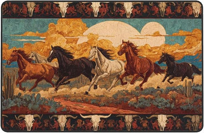 Horse Western Boho Ethnic Style Area Rug Washable Outdoor Rugs Anti-Slip Soft Carpet Entryway Indoor Door Mat for Bedroom,Living Room,Porch,Terrace and Entrance Decor 2'x 1.4'