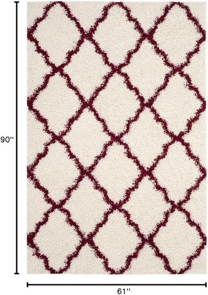 SAFAVIEH Dallas Shag Collection Area Rug - 5'1" x 7'6", Ivory & Red, Trellis Design, Non-Shedding & Easy Care, 1.5-inch Thick Ideal for High Traffic Areas in Living Room, Bedroom (SGD257R)