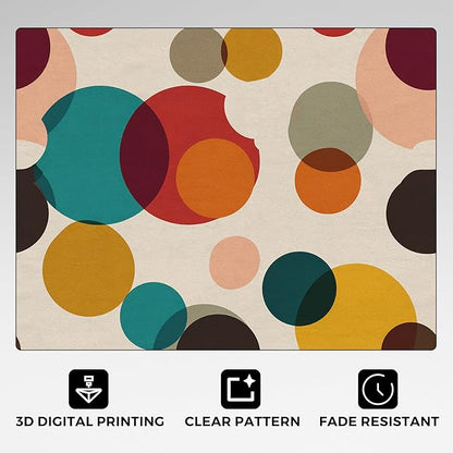 Mid Century Modern Rugs for Home Decor, 6x8 ft, Boho Geometric Circle Area Rugs for Living Room, Soft Non Slip Washable Abstract Geometry Carpet Bedroom Decorations Dt-Ghf-19