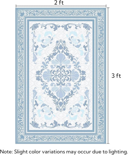 SOULFUL Medium Pile 2x3 Entryway Rug - Soft Foot Feel Small Area Rug - Mist Blue Boho Floral - Washable Non-Slip - Perfect for Hallway Kitchen Bedroom Bathroom Indoor Entrance