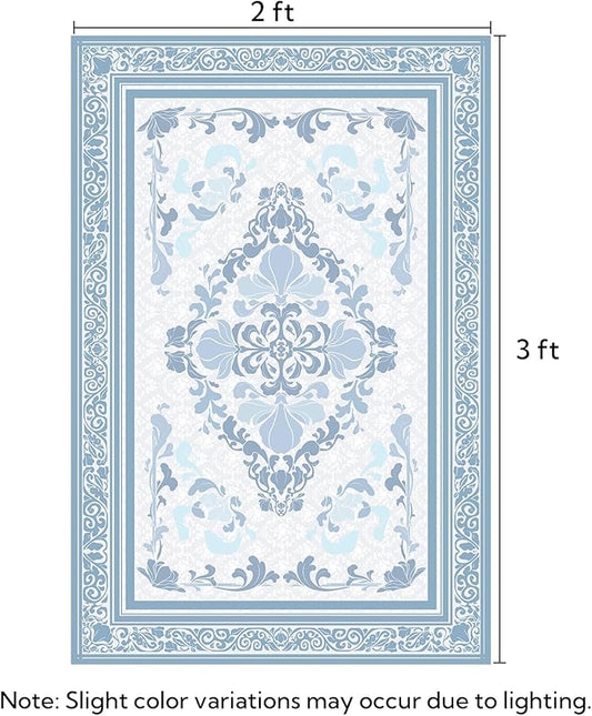 SOULFUL Medium Pile 2x3 Entryway Rug - Soft Foot Feel Small Area Rug - Mist Blue Boho Floral - Washable Non-Slip - Perfect for Hallway Kitchen Bedroom Bathroom Indoor Entrance