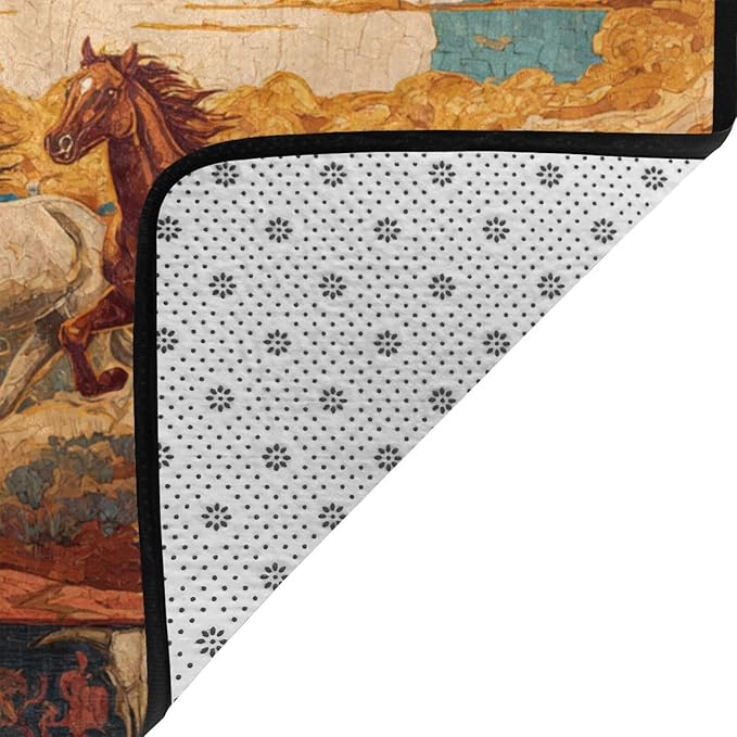 Horse Western Boho Ethnic Style Area Rug Washable Outdoor Rugs Anti-Slip Soft Carpet Entryway Indoor Door Mat for Bedroom,Living Room,Porch,Terrace and Entrance Decor 9'x 6'