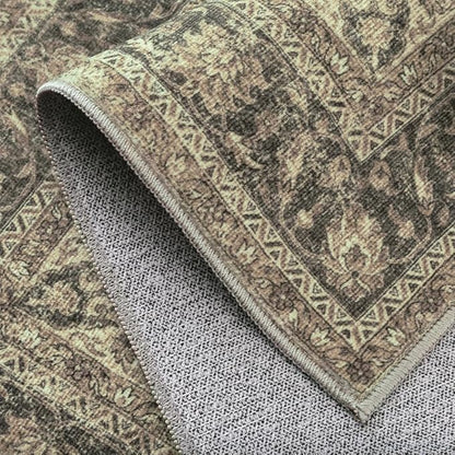 2x10 Washable Brown Runner Rug Vintage Hallway Kitchen Carpet Non-Slip Soft Low Pile Distressed Throw Rug for Bedroom Bathroom Laundry Living Room