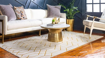Unique Loom Marilyn Monroe Glam Collection Area Rug - Trellis (7' 10' x 10' Rectangle, White Gold/ Gold)
