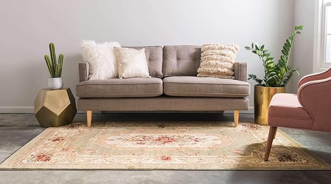 Unique Loom Versailles Collection Traditional Classic Floral Motif Area Rug (5' 0 x 8' 0 Rectangular, Green/ Ivory)