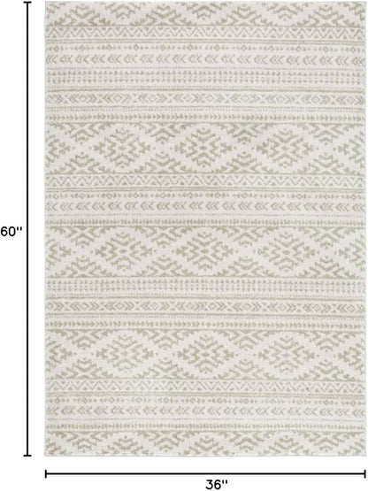 SAFAVIEH Area Rug 3x5 - Tulum Collection - Ivory & Sage, Moroccan Boho Tribal Design, Non-Shedding & Easy to Clean, Ideal for Entryway, Foyer, Accent Space, Bedroom (TUL272H)
