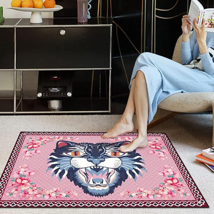 Cartoon Animal Pattern Area Rug Cute Cat Luxury Floral Decor for Carpet Farmhouse Bedroom Living Room Rugs Bathroom Kitchen Runner Mat Indoor Outdoor Non Slip Doormat 1.3' X 2'