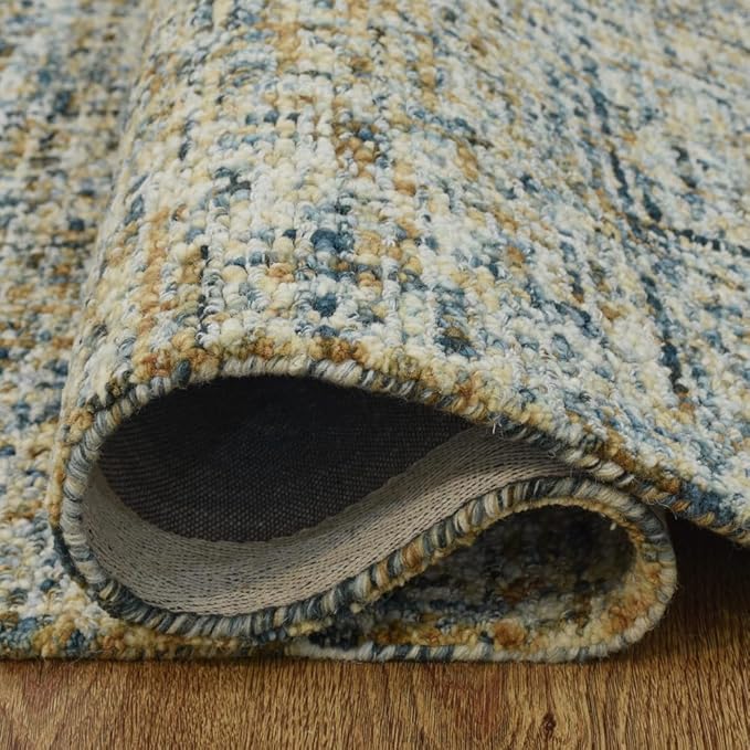 Hand Tufted Wool ECO-Friendly Area Rugs - 5'x8', Rectangle Shape, Blue & Beige, Solid Plain Design, High Pile Thick Handmade Area Rugs for Living Room, Bed Room (KWC111)