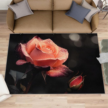 5x7 Florals Rugs for Bedroom - Natural Flowers Print Rug, Realistic Rose Rug Non Slip Soft Rugs for Living Room Hardwood Floors Teen Room