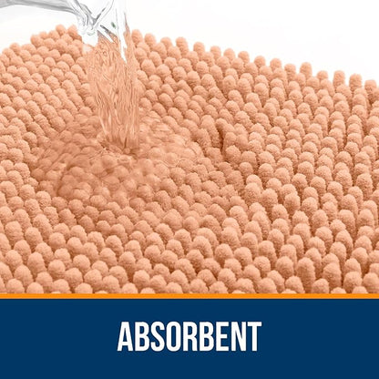 OLANLY Bathroom Rugs 70x24, Extra Soft Absorbent Chenille Bath Rugs, Rubber Backing Quick Dry, Machine Washable Bath Mats for Bathroom Floor, Tub and Shower, Home Decor Accessories, Peach