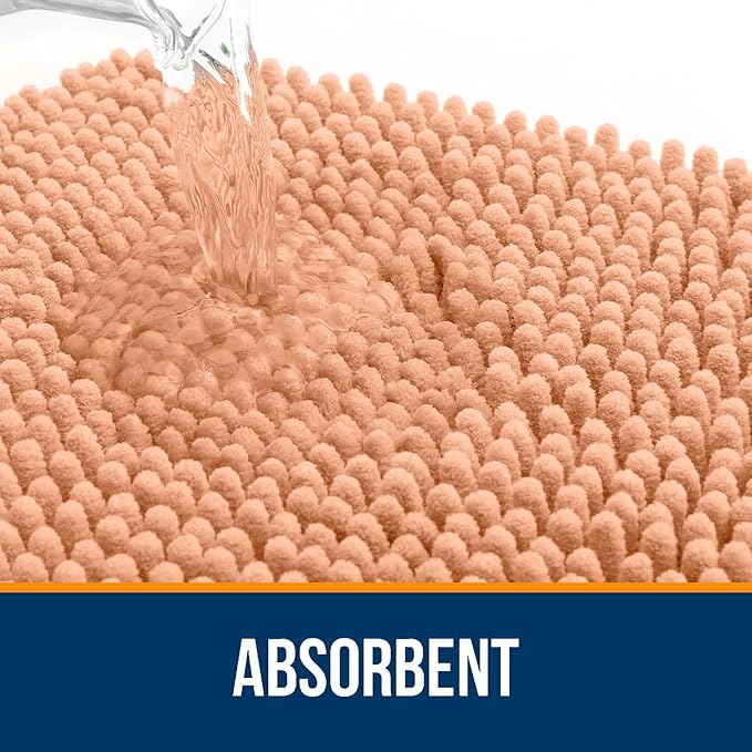 OLANLY Bathroom Rugs 36x24, Extra Soft Absorbent Chenille Bath Rugs, Rubber Backing Quick Dry, Machine Washable Bath Mats for Bathroom Floor, Tub and Shower, Home Decor Accessories, Peach