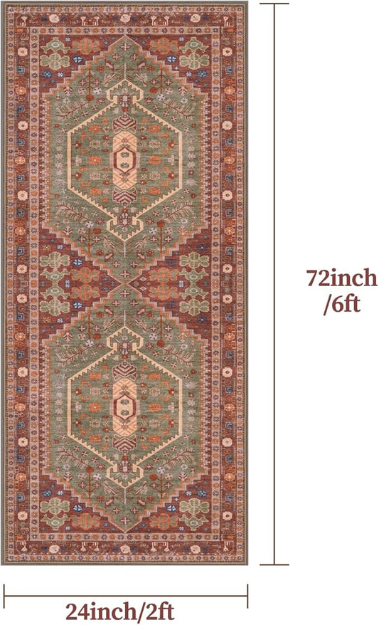 Ciicool Washable Non Slip Runner Rug, 2x6ft Hallway Rug Vintage Kitchen Carpet for Entrance Bedroom Bedside Living Room Kitchen Laundry Bathroom Decor