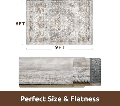 AMOAMI-Area Rug 6X9 Rugs for Living Room-Vintage Soft Grey Rugs for Bedroom-Non Slip Carpet-Machine Washable Rug for Dining Room Living Room Bedroom Office Under Table