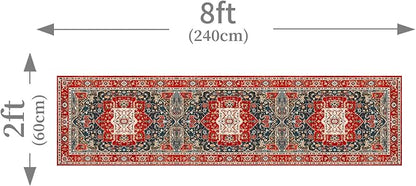 Enkor Runner Rugs for Hallway, 2x8 Washable Soft Boho Non Slip Floor Rugs for Kitchen, Modern Mat for Living Room Bedroom Entryway Red & Blue