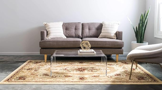 Unique Loom Versailles Collection Traditional Classic Floral Motif Area Rug (4' 0 x 6' 0 Rectangular, Ivory/ Tan)