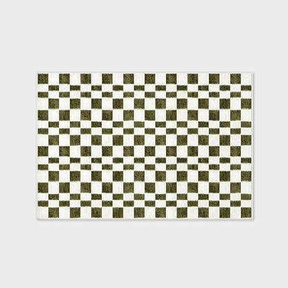 EVERGRACE Checkered Plaid Area Rug 4x6, Soft Fuzzy Faux Wool Rugs Washable Anti Slip Rugs Large Rug Carpet for Entryway Bedroom Living Room Hallway Kitchen Dining Room and Laundry Room, Olive Green
