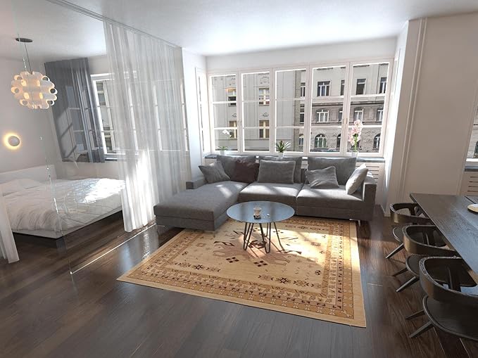 Unique Loom Taftan Collection Border Geometric Tribal Inspired Design Area Rug (8' 0 x 8' 0 Square, Ivory/ Tan)
