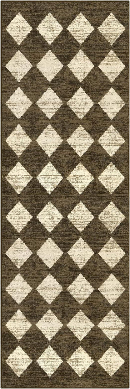 Lahome Washable Kitchen Runner Rug, Rug Runners for Hallways 6 Feet Non Slip Long Bathroom Rugs Runner, Moroccan Trellis Non Skid Low Pile Laundry Room Carpet Runners for Bedroom Entryway, 2x6 Brown