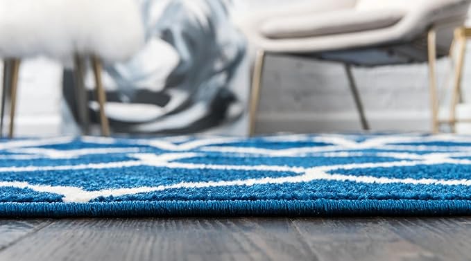 Rugs.com Lattice Frieze Collection Rug – 8' x 10' Navy Blue Medium Rug Perfect for Living Rooms, Large Dining Rooms, Open Floorplans