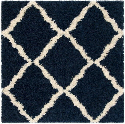 SAFAVIEH Dallas Shag Collection Area Rug - 8' Square, Navy & Ivory, Trellis Design, Non-Shedding & Easy Care, 1.5-inch Thick Ideal for High Traffic Areas in Living Room, Bedroom (SGD257N)